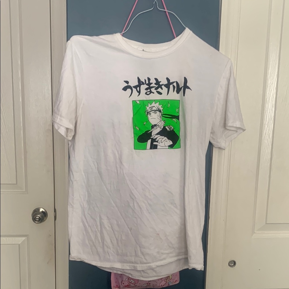 NARUTO SHIPPUDEN Green and White Short Sleeve Graphic Tee